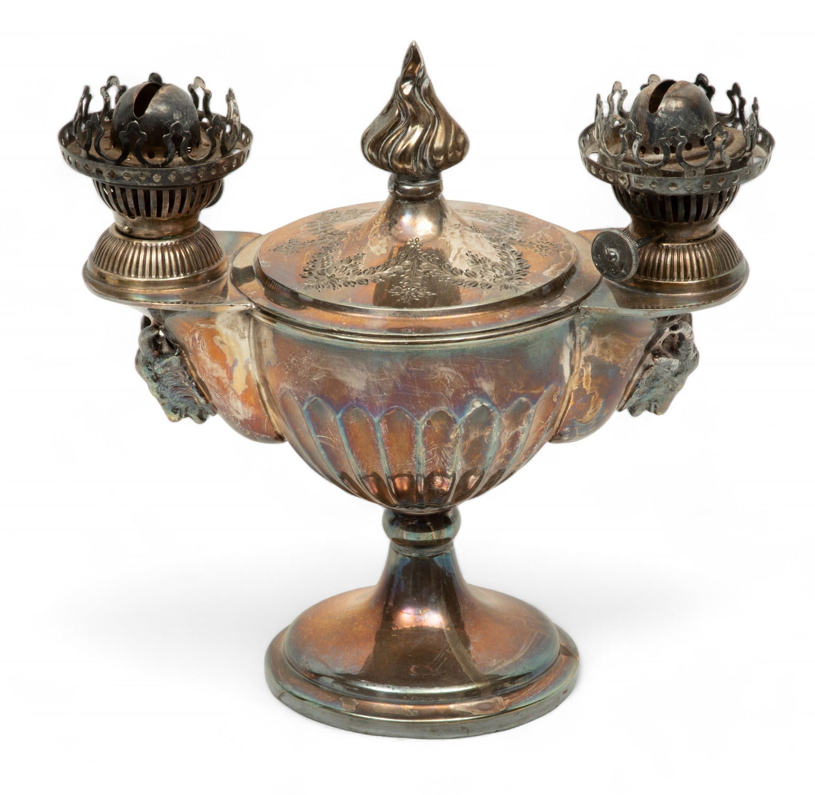 English Victorian Silverplate Oil Lamp, Ca. Later 19th C., H 9" W 8.5" Depth 5" (1 of 5)