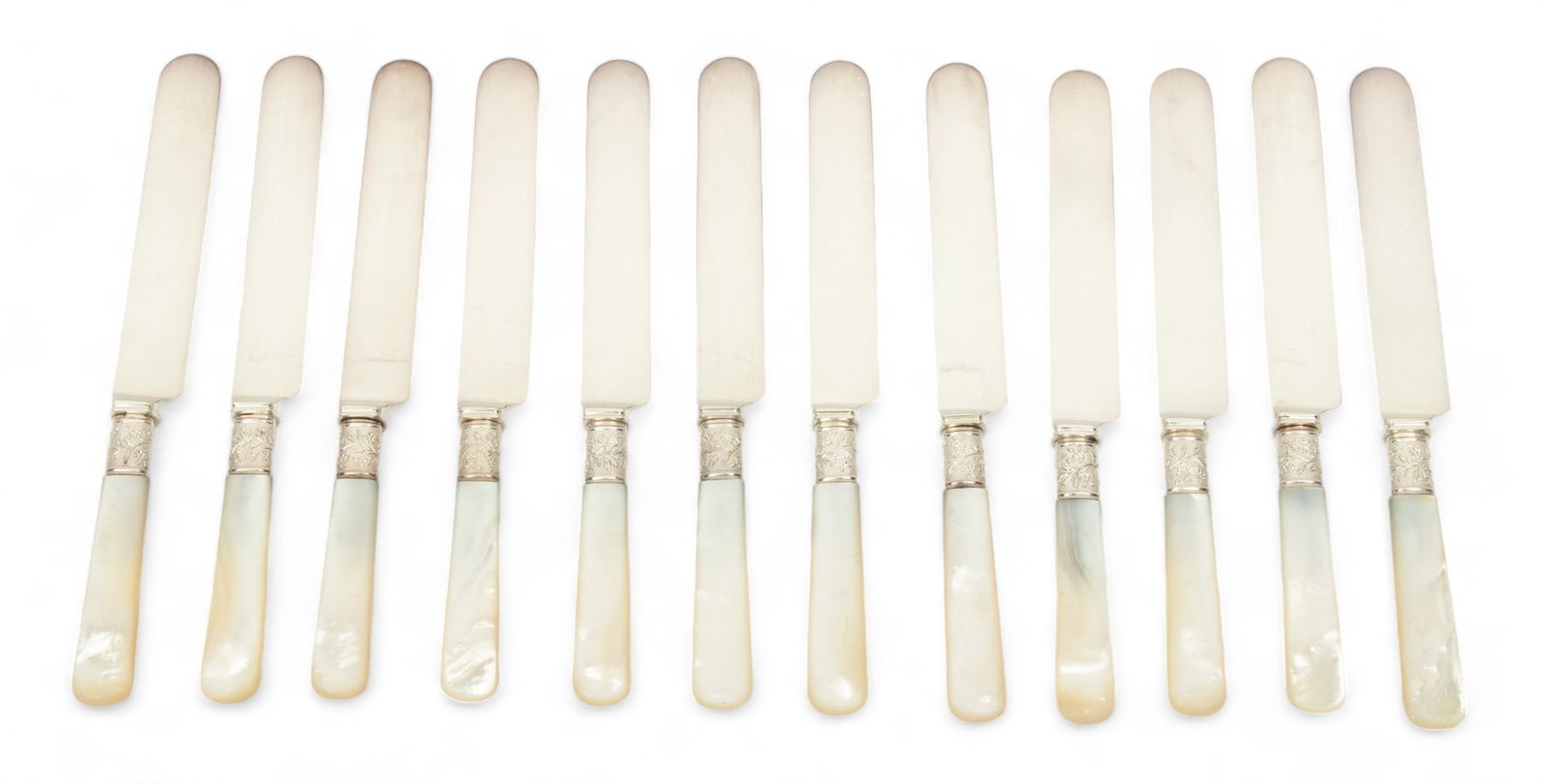 Northampton Cutlery Co. (American) Mother of Pearl & Silver Plate Luncheon Knives, Ca. 1910, L 8" 12 (1 of 3)