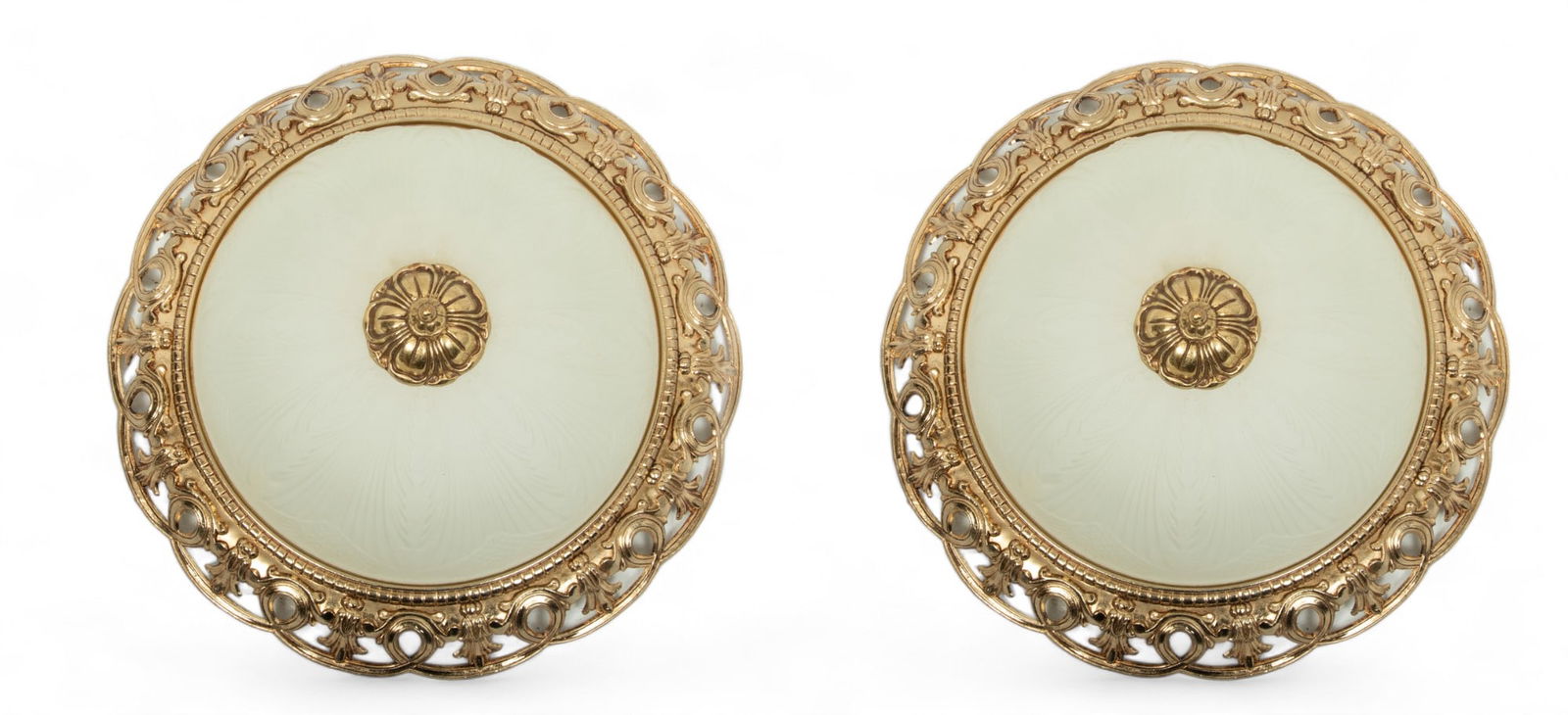 French Style Frosted Glass And D'ore Patinated Metal Ceiling Lights Ca. 20th.c., H 9" Dia. 12" 1 (1 of 3)