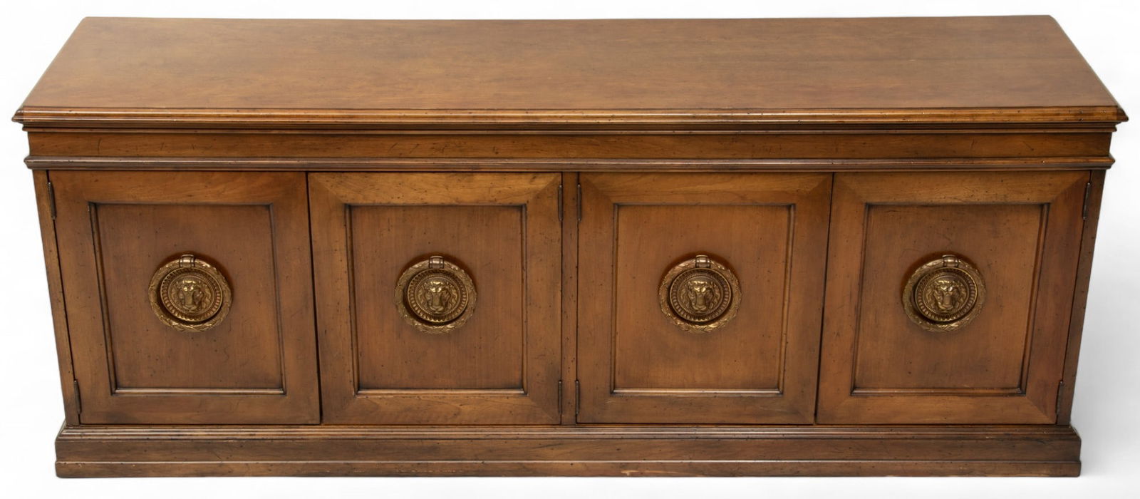 Walnut with Brass Trim Media Chest 20th C., H 24" W 60" Depth 16" (1 of 4)