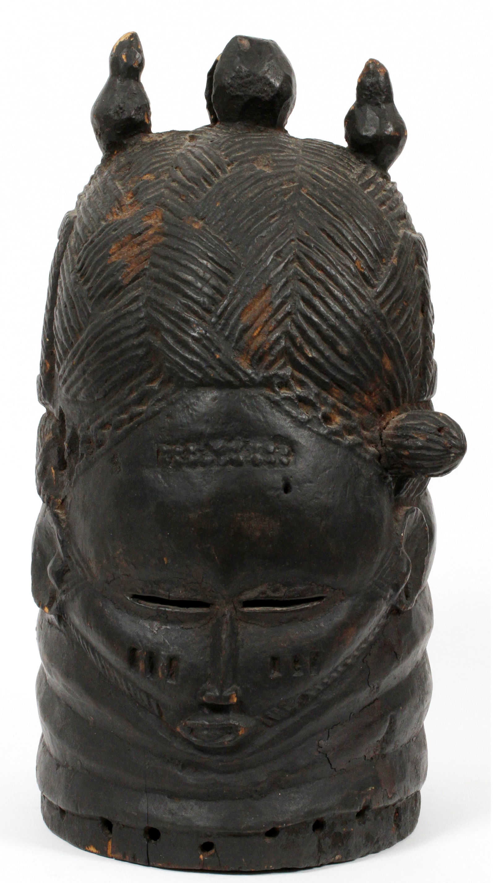 Sierra Leone, Mende Peoples, Carved Wood Sande Society Helmet Mask (sowei/bundu) H 15" (1 of 2)