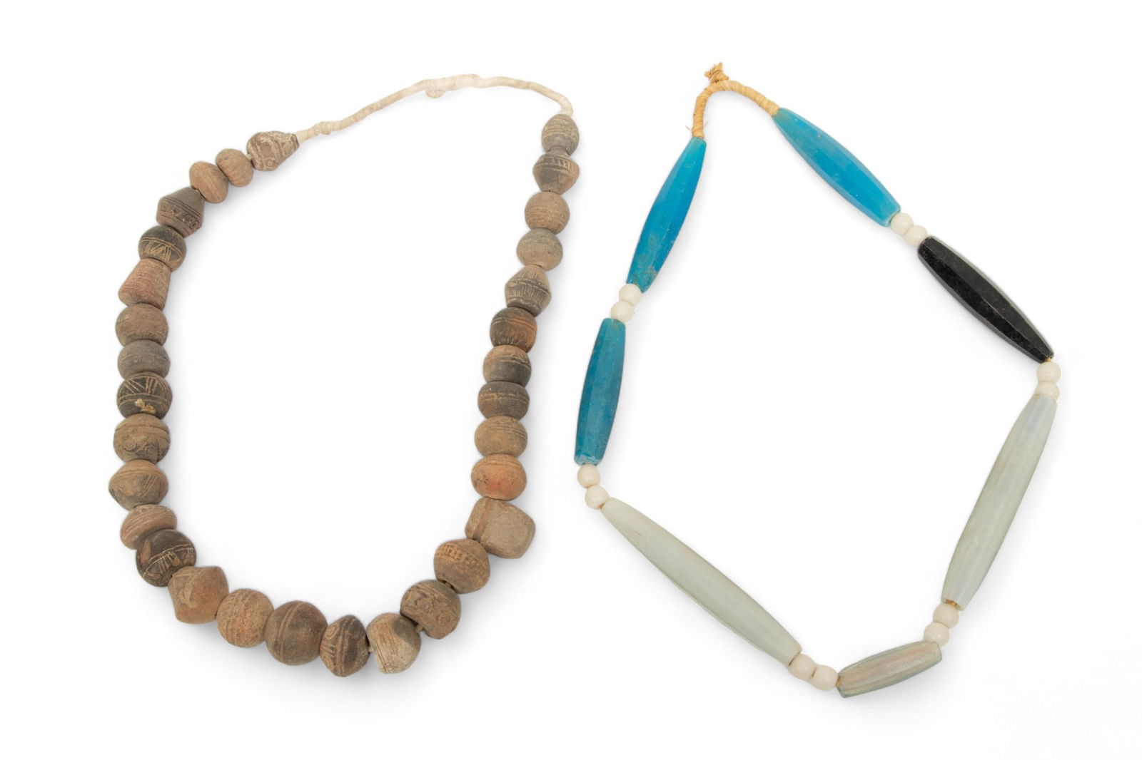 African Clay & Glass Trade Bead Necklaces, L 32"-35", 910g 2 pcs (1 of 5)