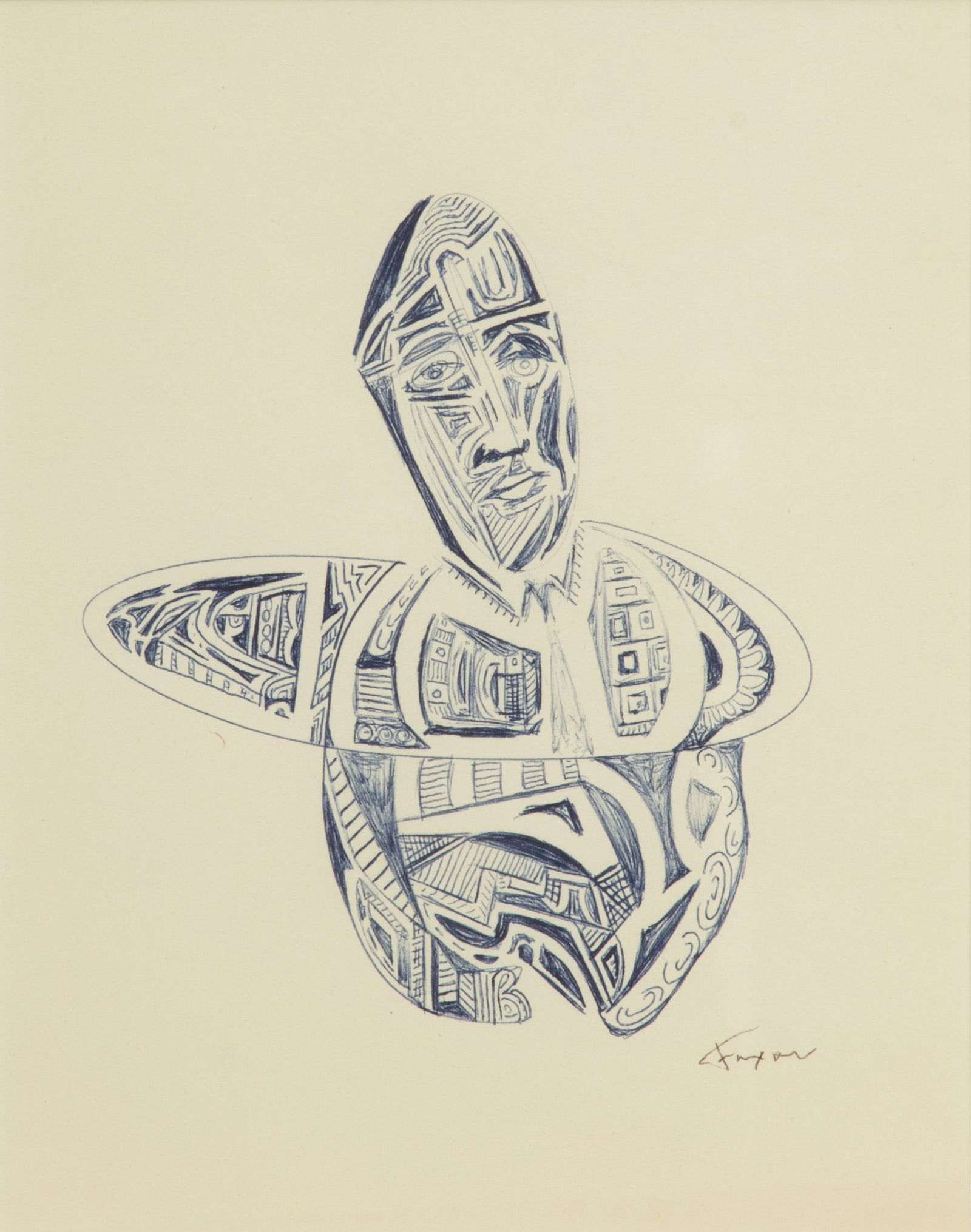 Jack Faxon (American, 1936-2020) Ink Sketch Abstract Figure H 7" W 5" 1 pc (1 of 4)