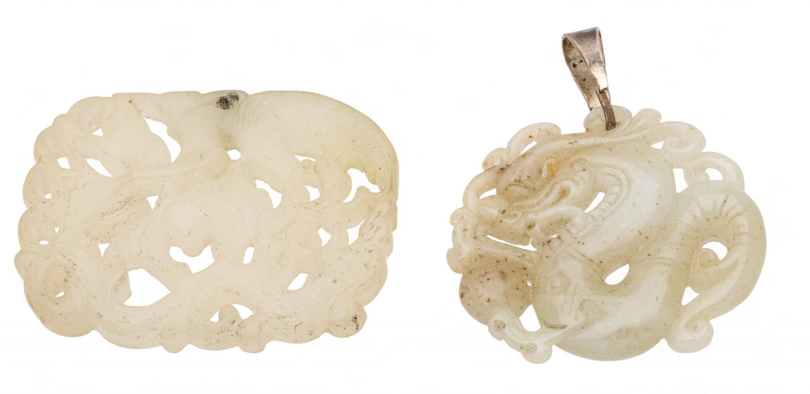 Chinese Carved White Jade Pendants, H 2" W 2.25" 62g 2 pcs (1 of 5)
