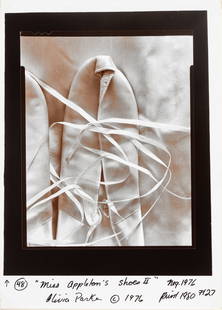 Olivia Parker (American, B. 1941) Gelatin Silver Print Ca. 1980, Miss Appleton's Shoes II, H 4.75" W: Olivia Parker (American, B. 1941) Gelatin Silver Print Ca. 1980, Miss Appleton's Shoes II, H 4.75" W 3.75" | from the series Signs of Life. Signed and inscribed at the lower edge "48 'Miss Appleton's