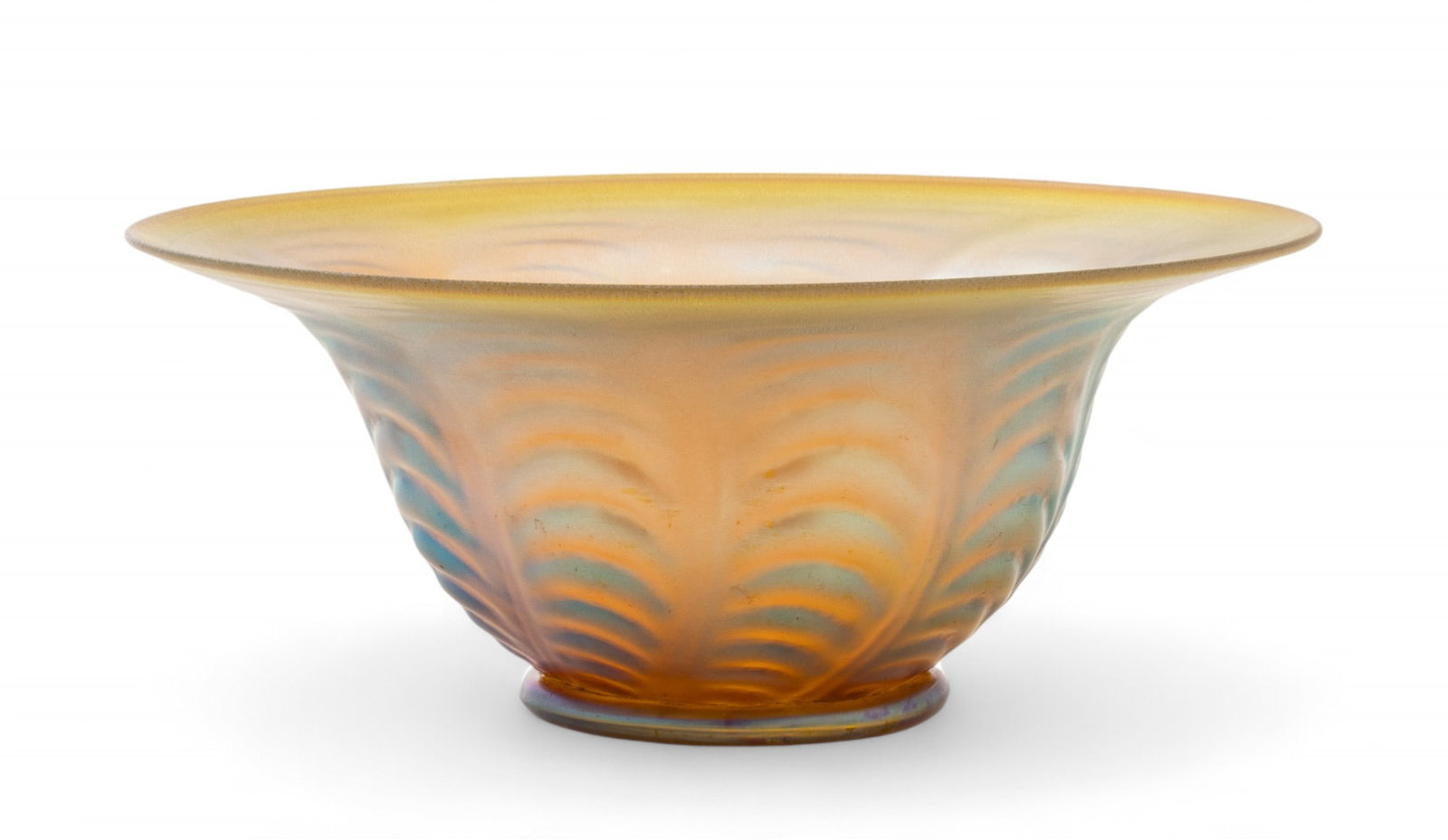 Frederick Carder Era, Steuben (American) Gold & Blue Aurene Glass Bowl, Ca. 1910, H 3.5" Dia. 8" (1 of 8)
