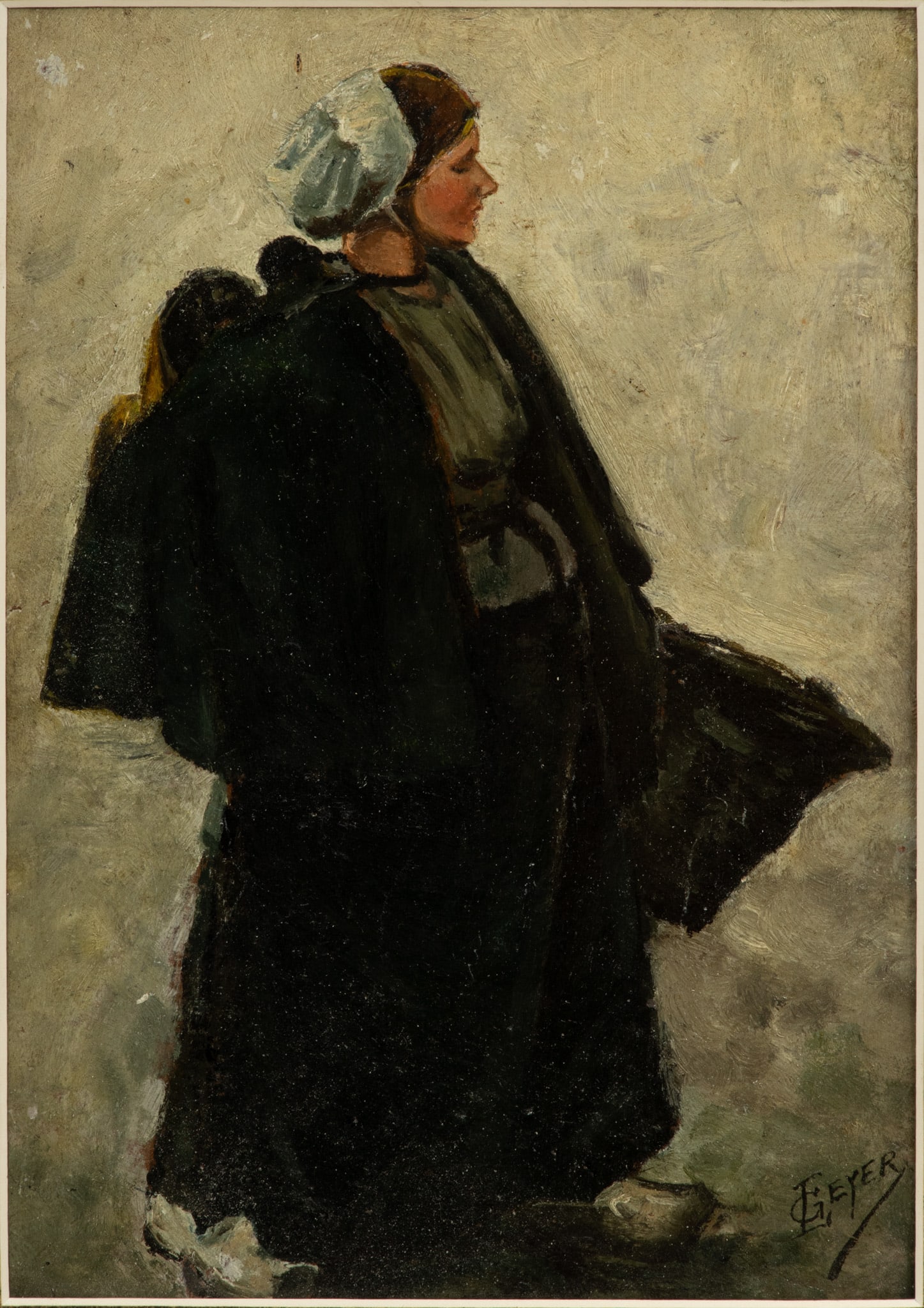 After Hans Von Bartels (German, 1856-1913) Oil on Board, Ca. Early 20th C., "Holländische Frau, (1 of 5)