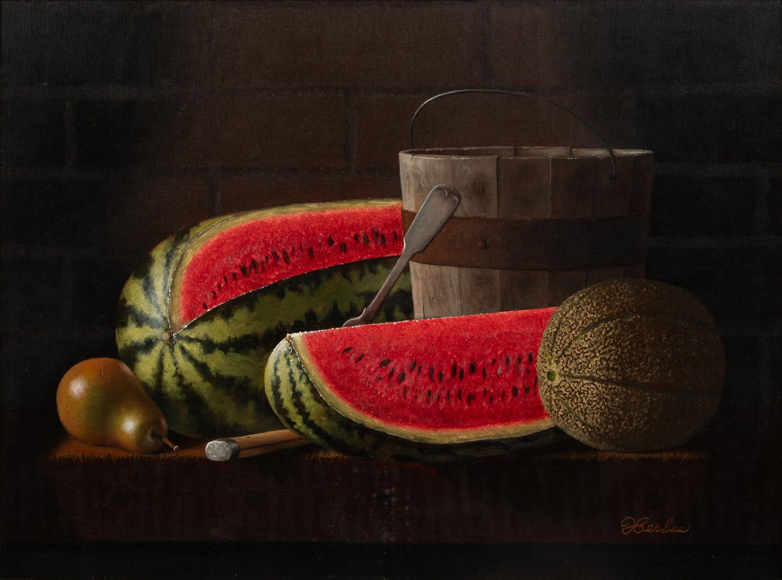 Edward Anthony Herbes (American, 1916-1990) Oil on Board, Ca. 1980, "Watermelon", H 18" W 24" (1 of 5)