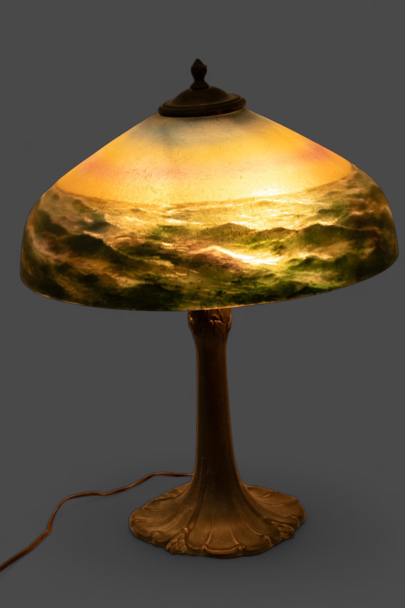 Reverse Painted Glass Globe Table Lamp Ca. 1920, H 19" Dia. 16" (1 of 4)