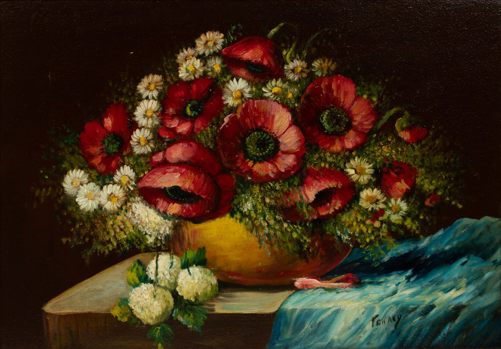 Victor Perard (American, 1870-1957) Oil on Board, Floral Still Life of Poppies And Daisies, Ca. 20th (1 of 7)