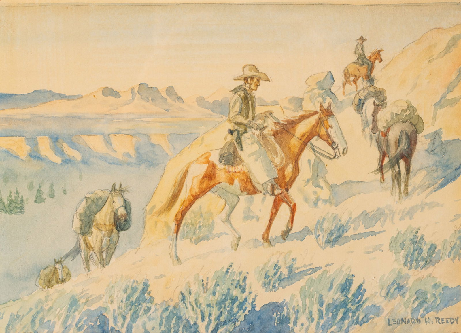 Leonard Howard Reedy (American, 1899-1956) Watercolor on Paper "The Old West", H 8.5" W 11.5" (1 of 6)