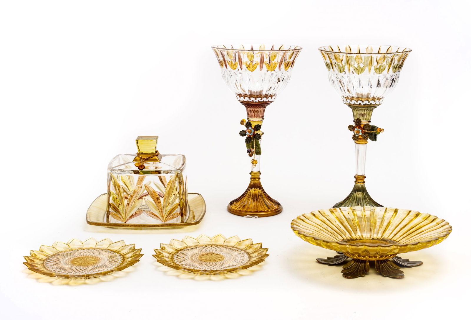 Glass Compotes, Plates, Cake Tray, "Jay Strongwater Embelished", H 12" 7 pcs (1 of 5)