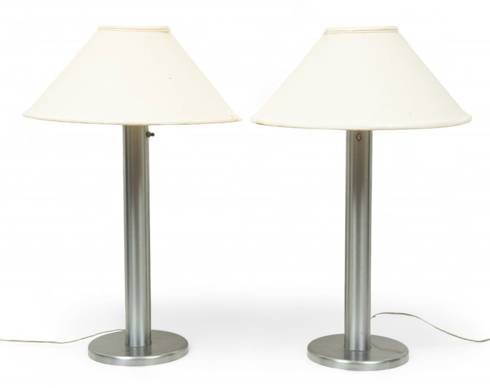 Walter Von Nessen Style Mid-Century Modern Pair of Brushed Steel Table Lamps H 33" (1 of 3)