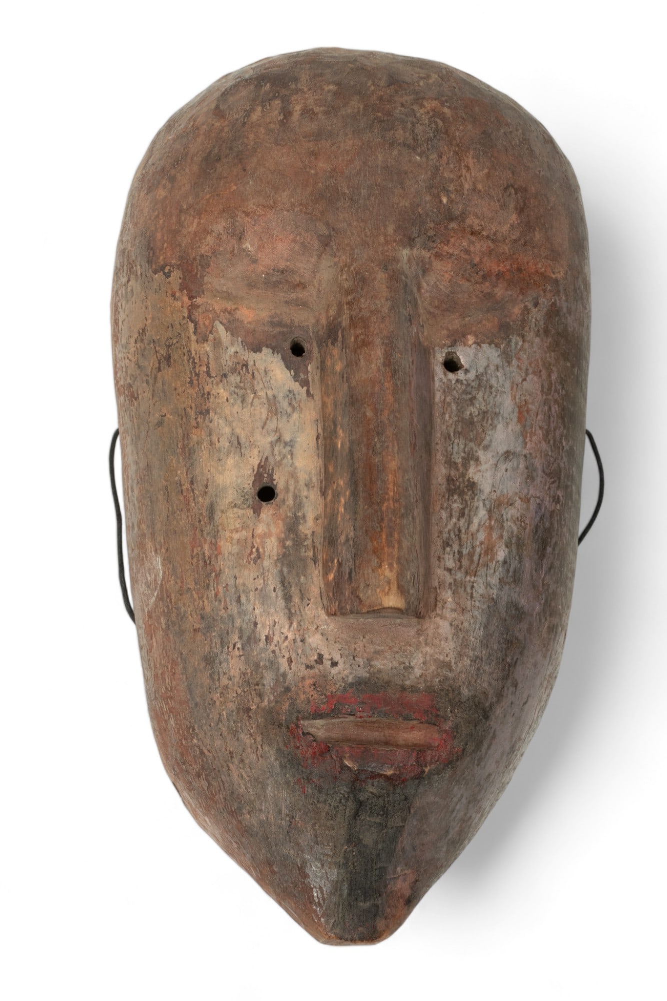 African Polychrome Carved Wood Mask, H 11", W 6" (1 of 2)