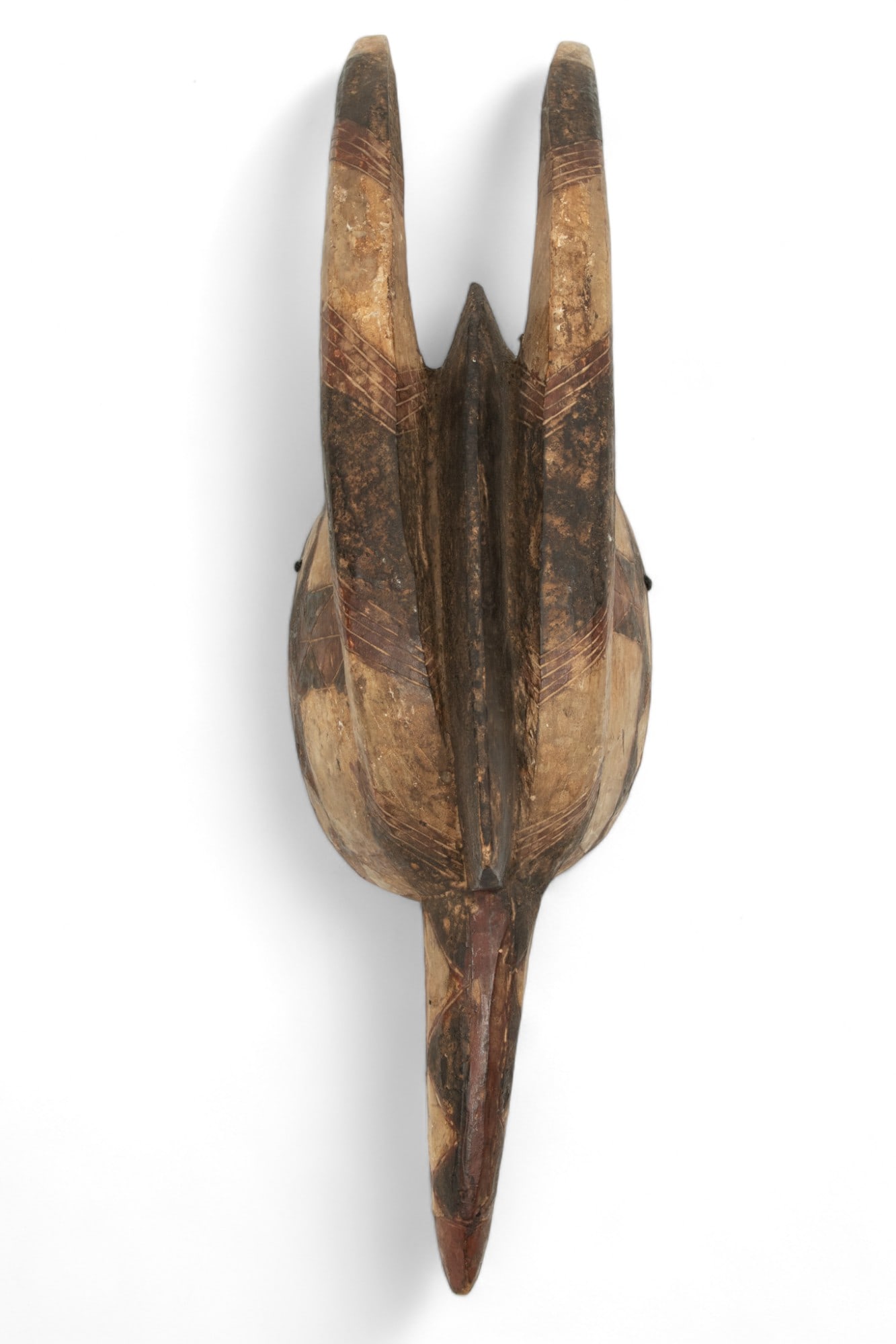 Burkina Faso, Mossi Peoples, Polychrome Carved Wood Mask (Wan-Pesago), H 19", W 5" (1 of 3)