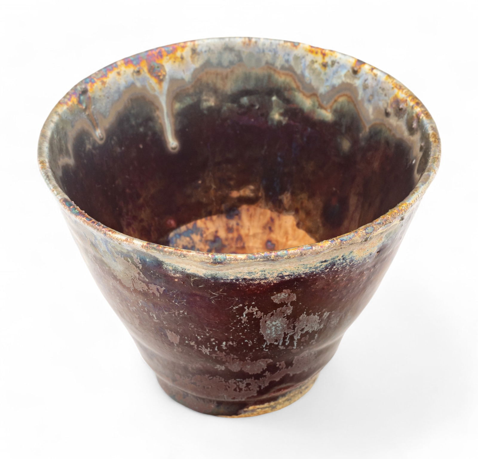 Ira & Ella Peters (fl. 1966-1980) for Pewabic Pottery (Detroit) Iridescent Glaze Conical Vase, H (1 of 7)