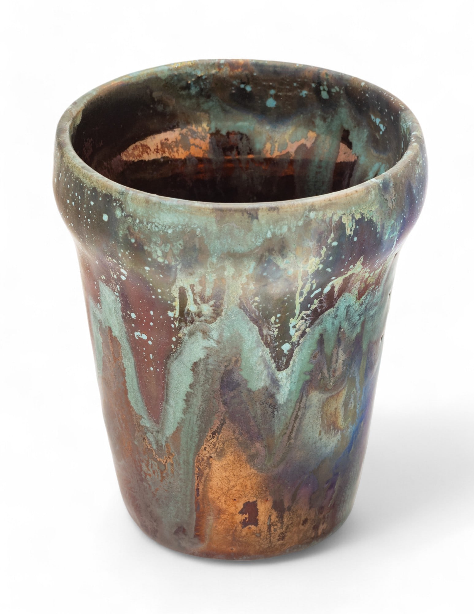 Attributed to Ira & Ella Peters (fl. 1966-1980) for Pewabic Pottery (Detroit) Iridescent Glaze Vase, (1 of 7)