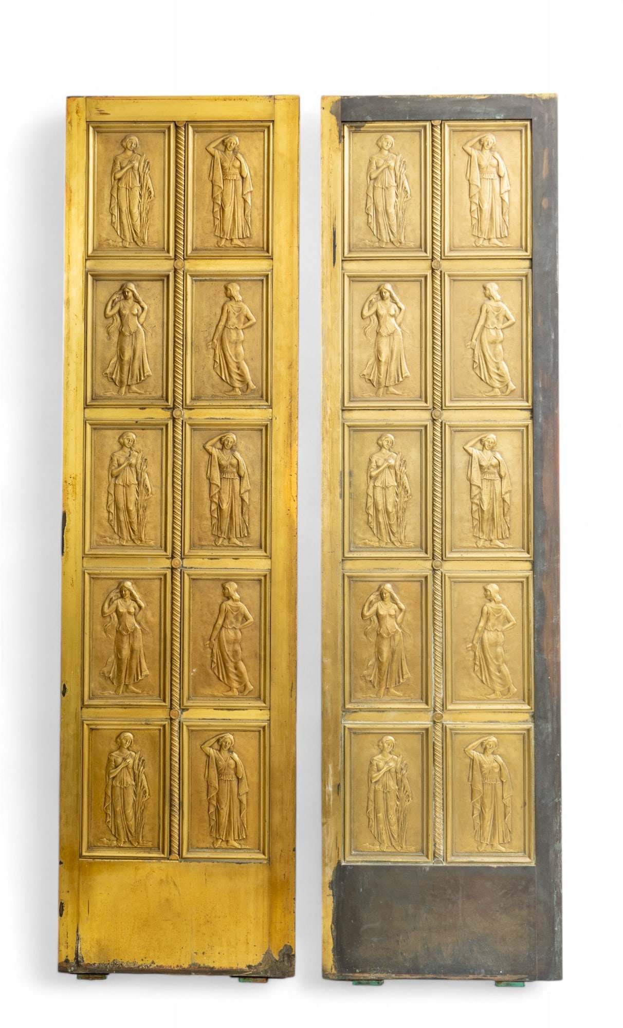 Book Cadillac Hotel, Detroit, MI Art Deco Bronze Doors Ca. 1924, H 85" W 22.75" 1 Pair (1 of 10)