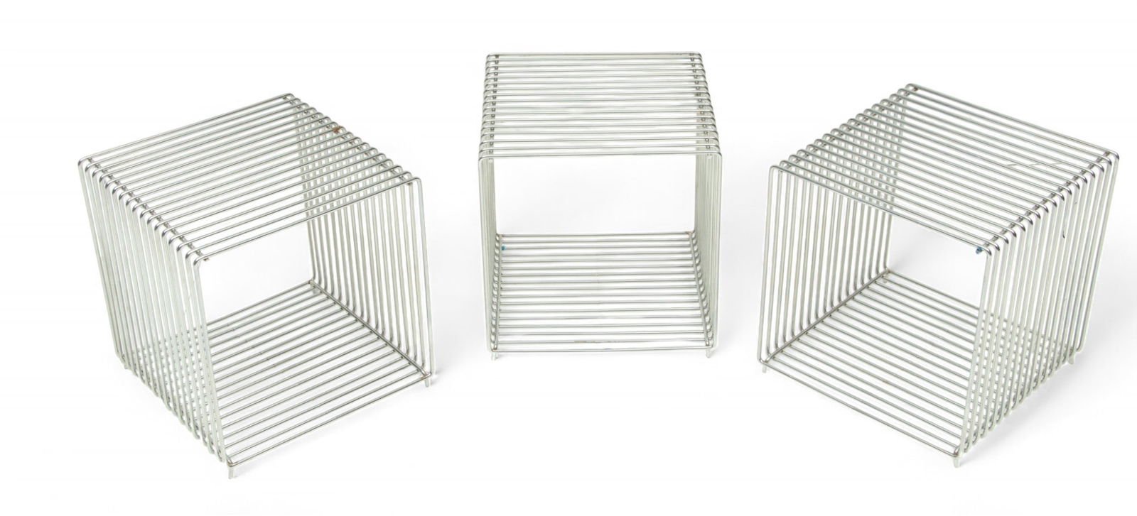Verner Panton (Danish, 1926-1998) Chromed Metal Wire Cube Tables/benches Ca. 1970s, H 14.75" W (1 of 3)