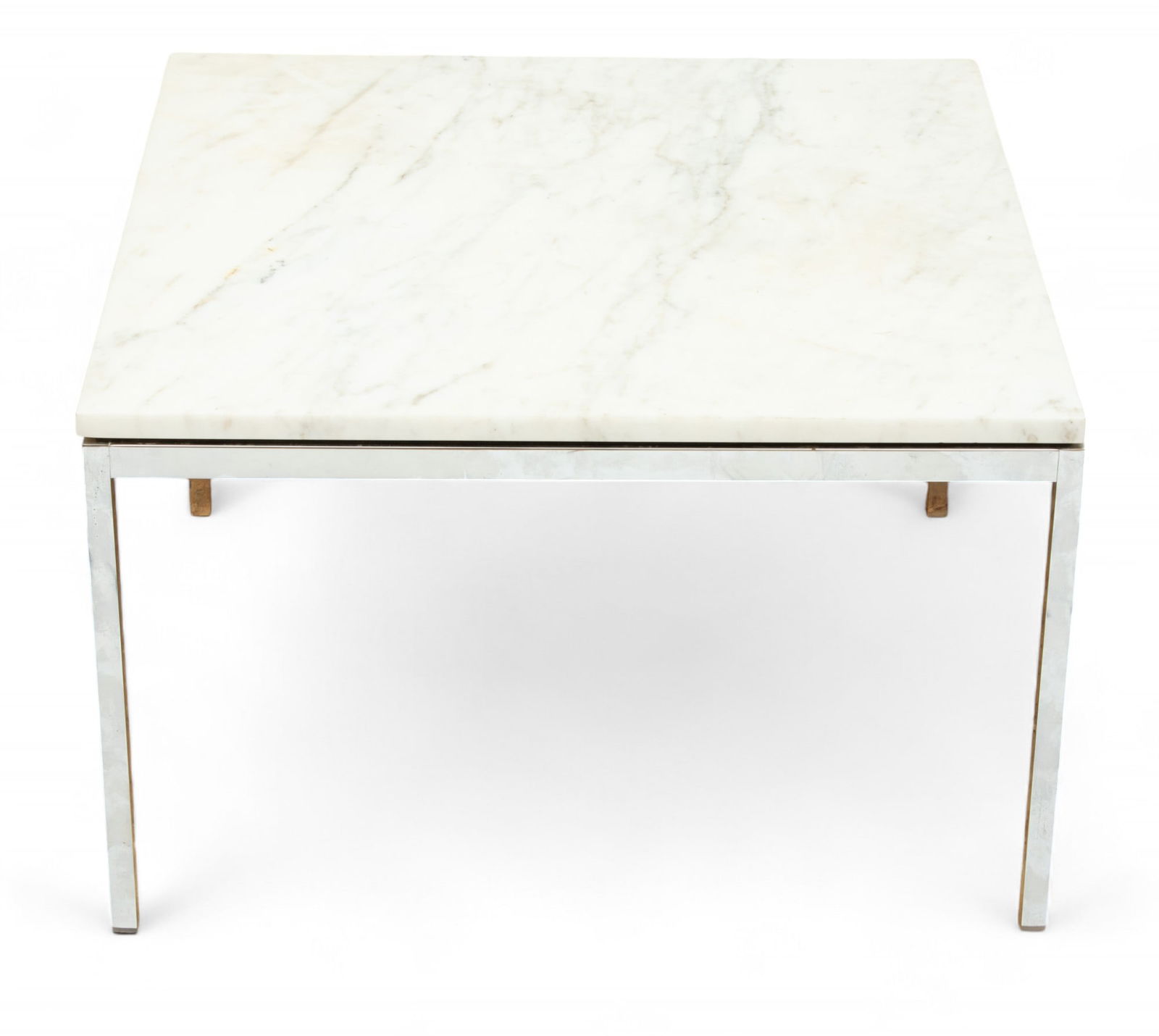 In the Style of Florence Knoll (American, 1917-2019) Chrome And White Marble Top Table, H 17" W 27" (1 of 3)