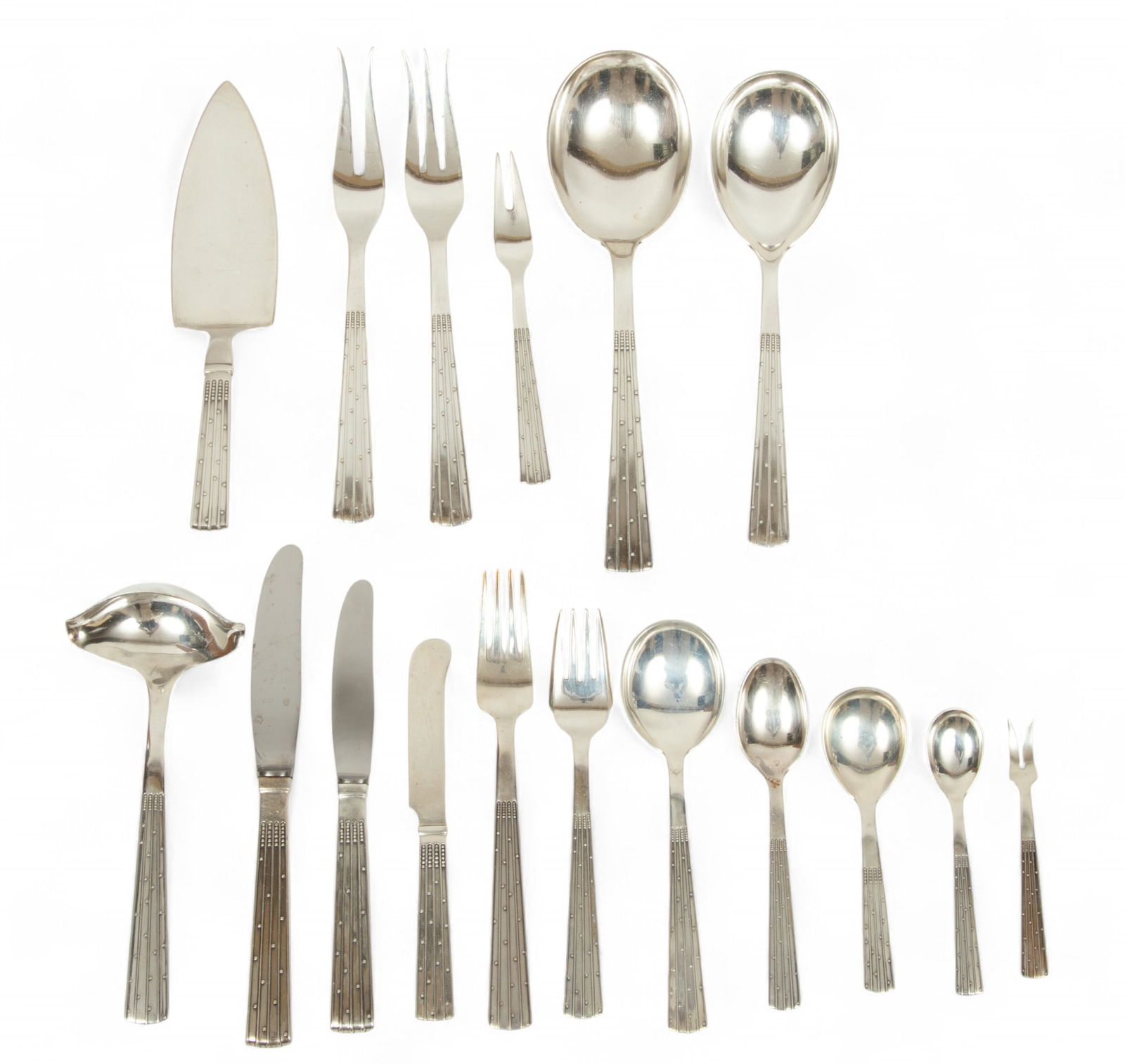O. Mogensen (Danish) 'Champagne' Sterling Silver Flatware, Ca. 1950, 118.2t oz 113 pcs (1 of 6)