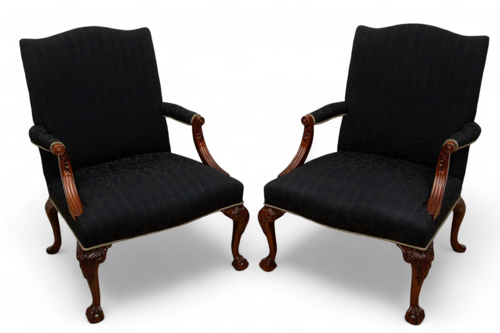Pair of Chippendale Style Open Arm Chairs, 20th C., H 41" W 31" Depth 29" (1 of 5)
