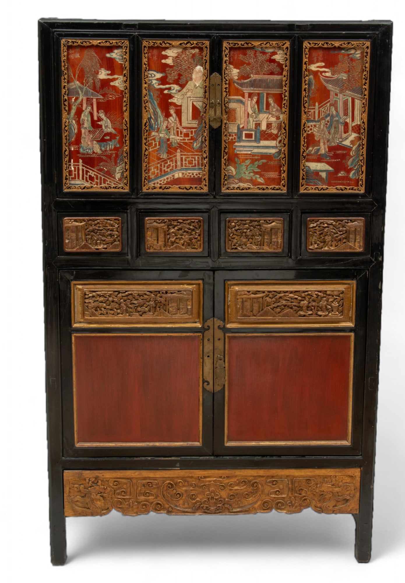 Chinese Coromandel & Parcel Gilt Ebonized Cabinet H 58" W 35" Depth 17" (1 of 5)