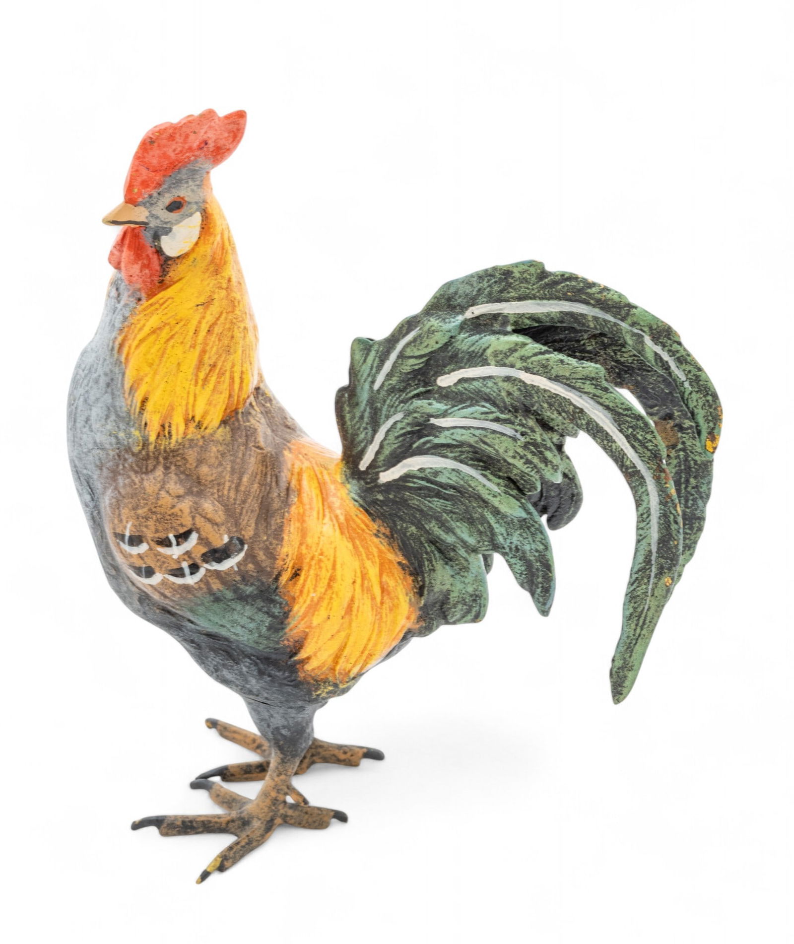 Franz Bergman Foundry (Vienna, Austria) Cold Painted Bronze Sculpture Ca. 1900, "Rooster", H 5.5" L (1 of 7)
