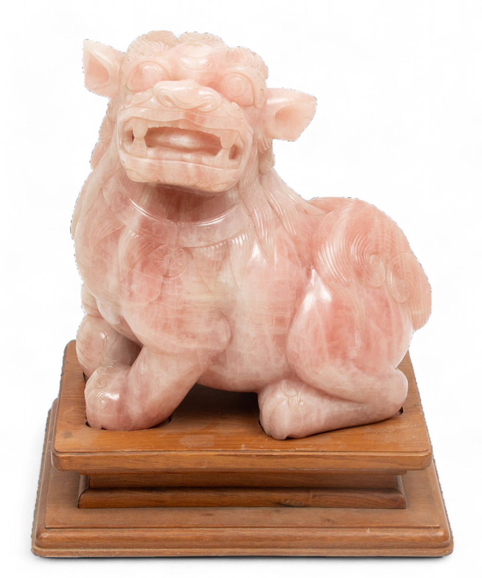 Chinese Monumental Carved Rose Quartz Imperial Lion Sculpture, Ca. 1900, H 20" W 18" Depth 12" (1 of 4)