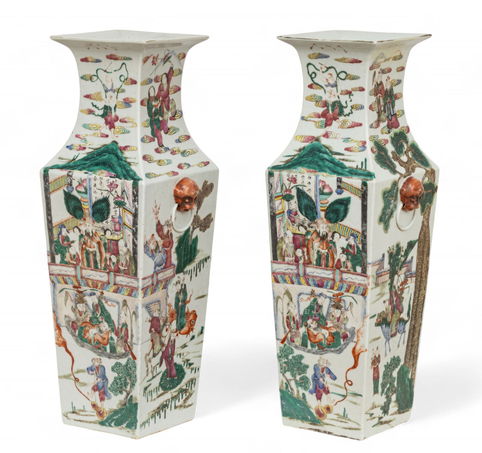 Pair of Chinese Famille Rose Export Porcelain Vases, Ca. 1900, H 23.25" W 8.75" Depth 7.75" (1 of 14)