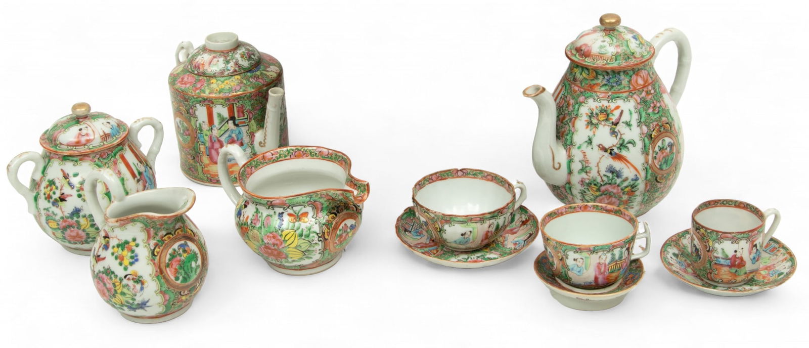 Chinese Rose Medallion Export Porcelain Tea Service, Ca. 19/20th C., H 8" W 5" L 8" 44 pcs (1 of 7)