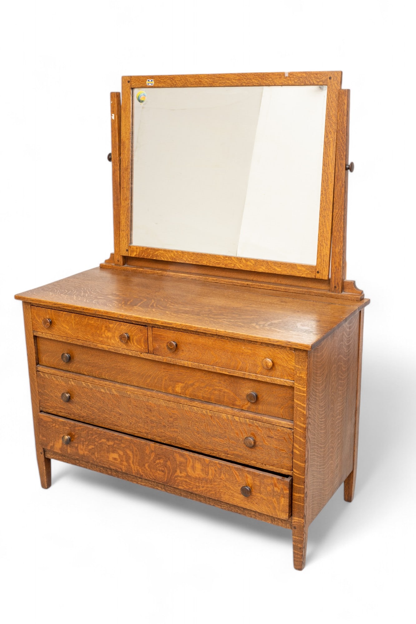 Attributed to Limbert (American) Mission Period Oak Dresser with Mirror, Ca. 1910, H 64" W 48" Depth (1 of 5)