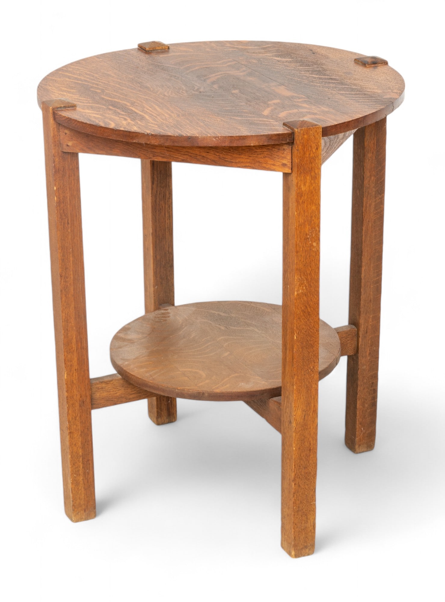 J. Kreiner & Co. (Ontario, CA) Mission Period Oak Round Table, Ca. 1890, H 29.5" Dia. 24" (1 of 5)
