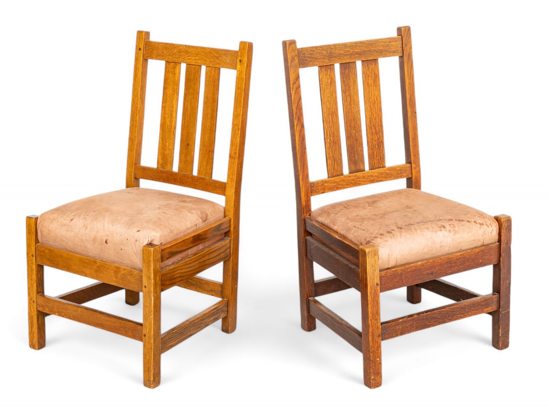 Mission Period Oak Side Chairs, Ca. 1900, H 37" W 20.25" Depth 18" 2 pcs (1 of 6)