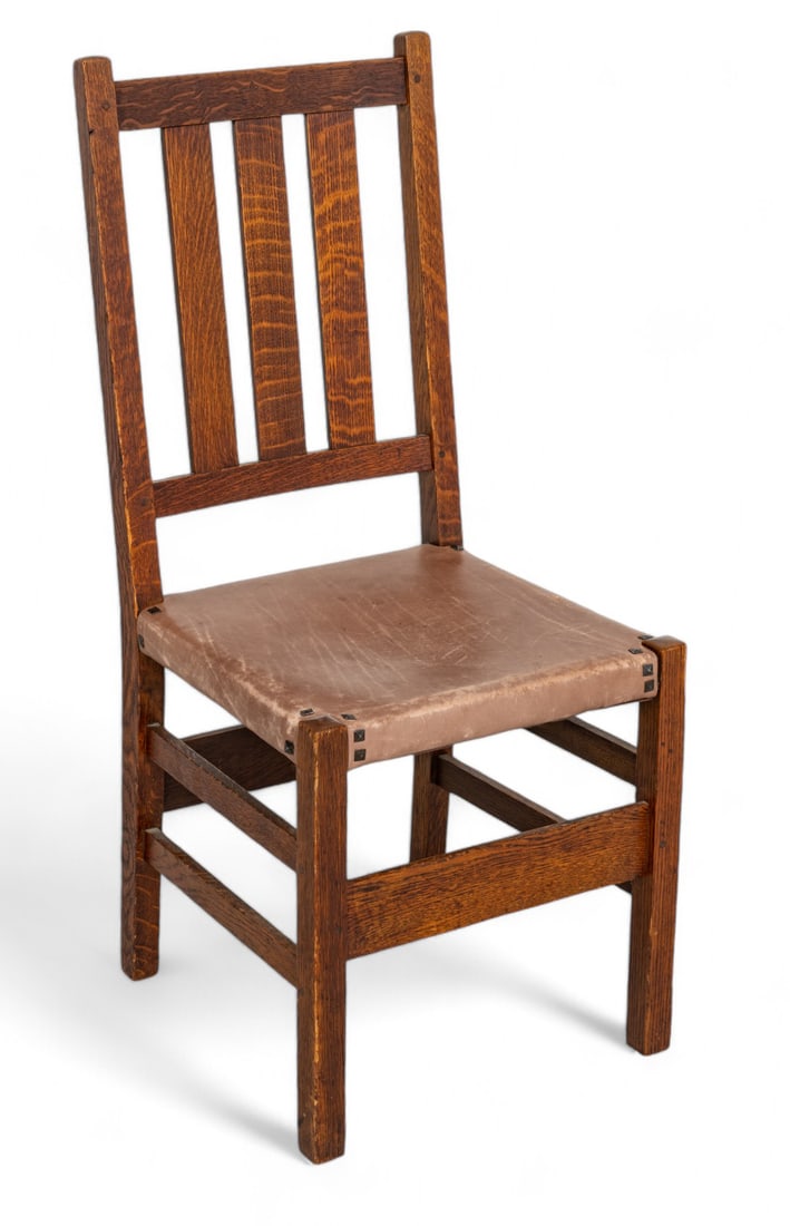 Gustav Stickley (American) Craftsman Mission Oak Side Chair, 1912-1916, H 39.5" W 17.25" Depth 16.5" (1 of 8)