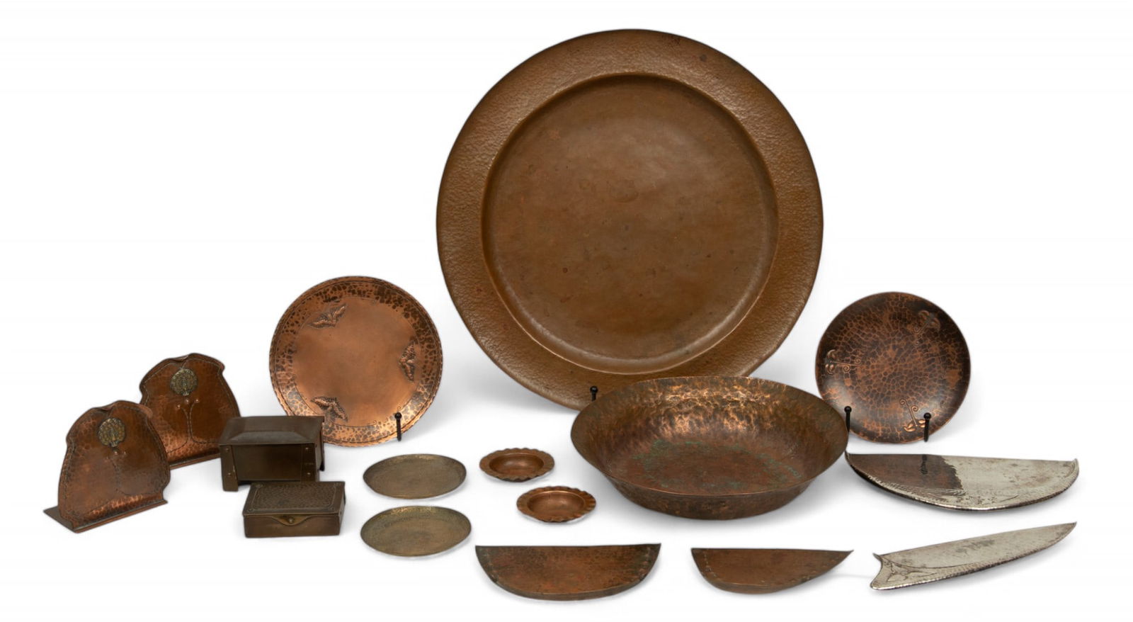 Arts & Crafts Era Hammered Copper & Silver Plated Metalware Grouping, Feat. Roycroft (American), H (1 of 12)