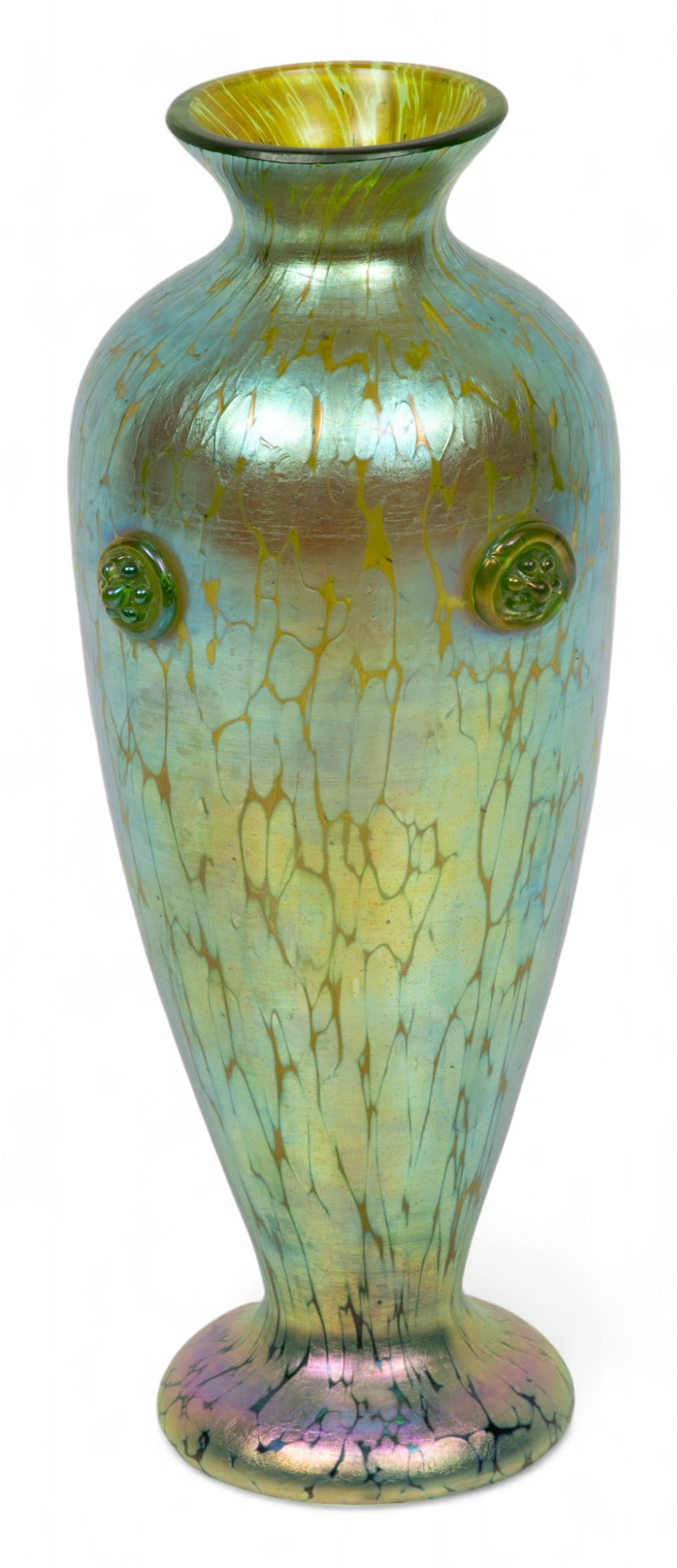 Loetz (Austrian) Crete Papillon Iridescent Art Glass Vase, 1898, H 10" Dia. 4" (1 of 5)