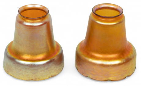 Quezal Art Glass And Decorating Co. (American) Iridescent Gold Lustre Glass Lamp Shades, Ca. 1910, H (1 of 6)
