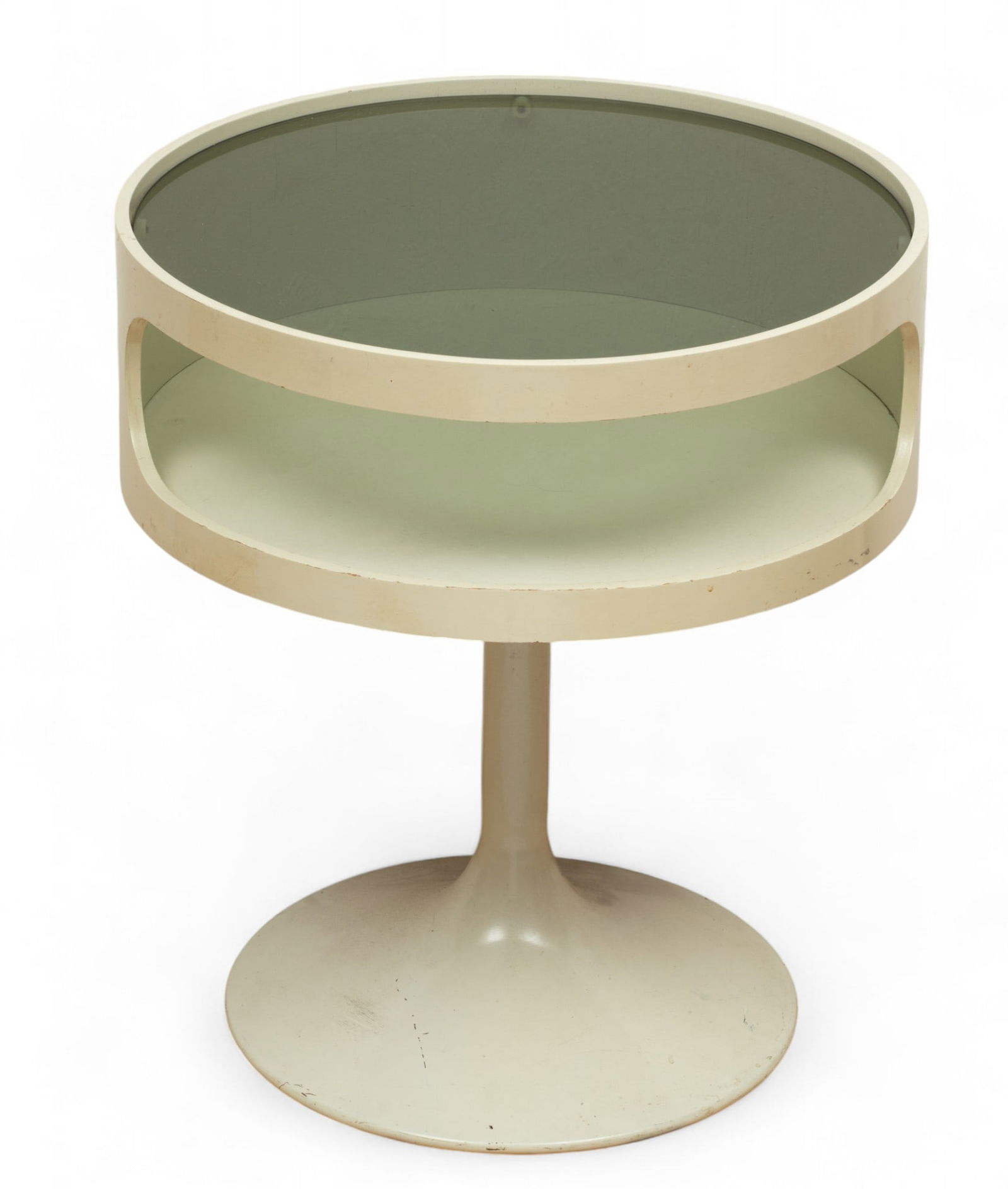 Opal Möbel Mid Century Modern Glass Top Lamp Table, Ca. 1970s, H 20" Dia. 17.75" (1 of 4)