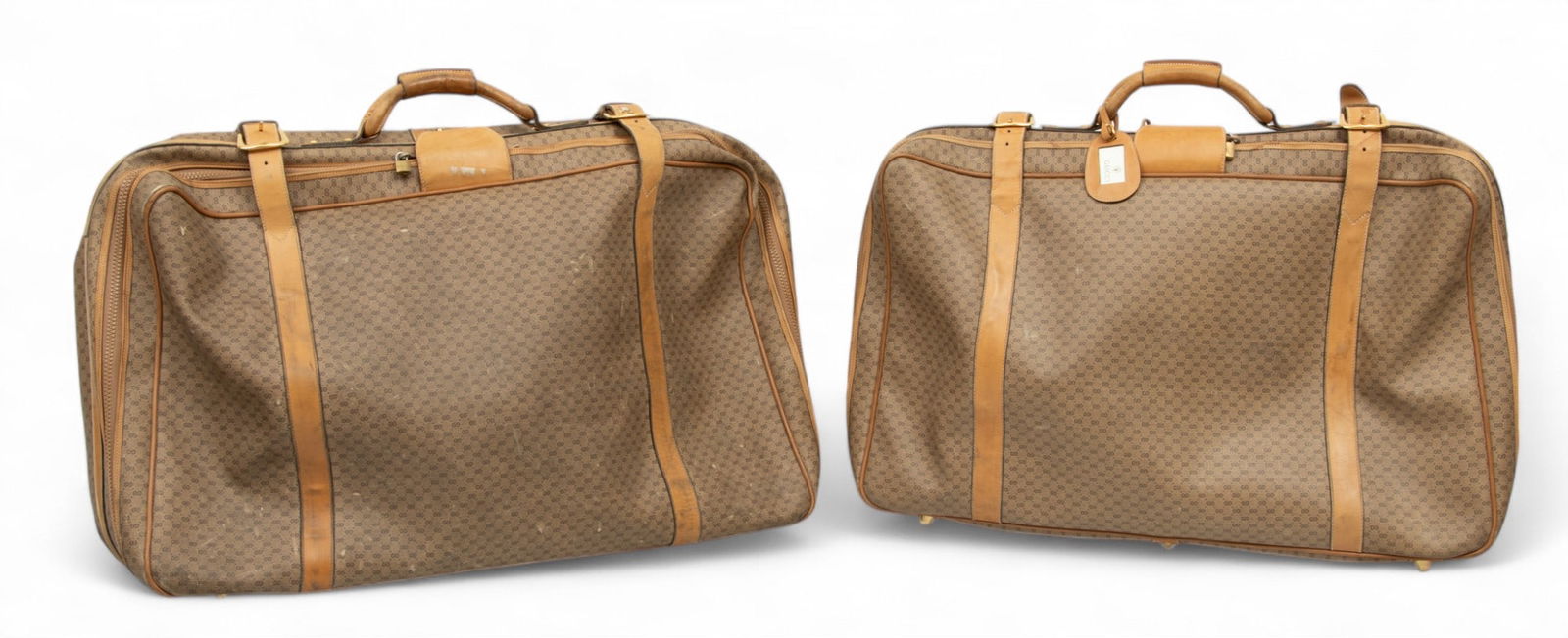 Gucci (Italian) Micro GG Supreme Canvas & Leather His & Hers Suitcases, H 19.5" W 32" Depth 8" 2 pcs (1 of 6)