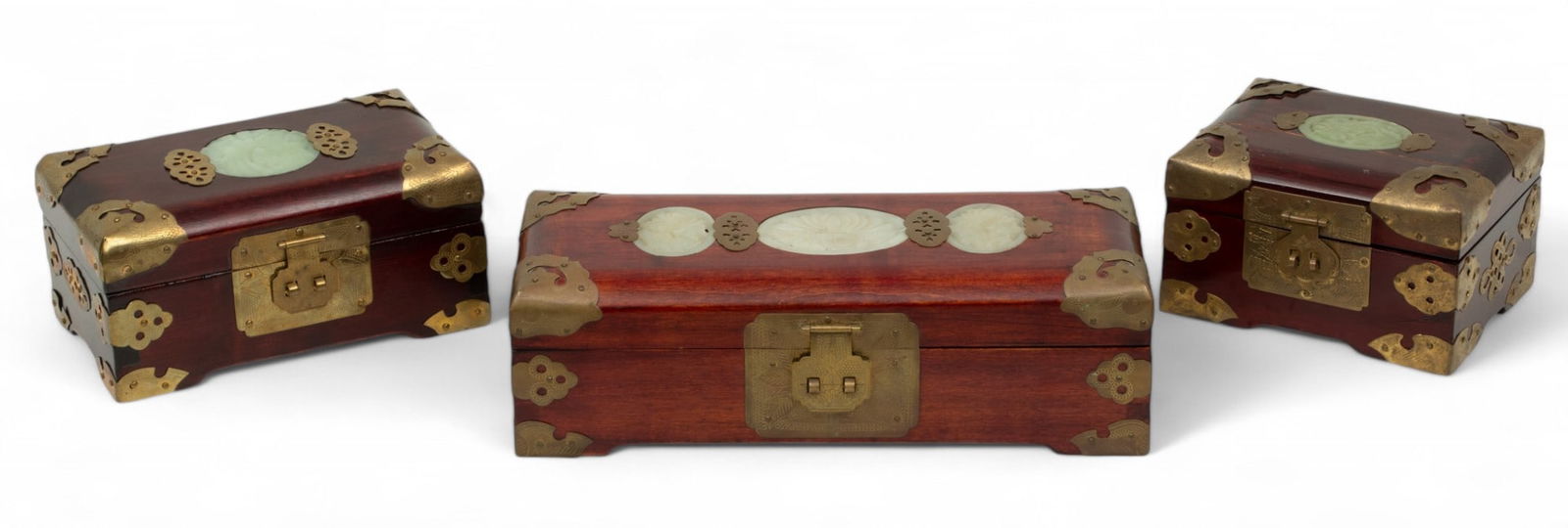 Chinese Wood And Brass Jewelry Boxes 3 pcs (1 of 5)
