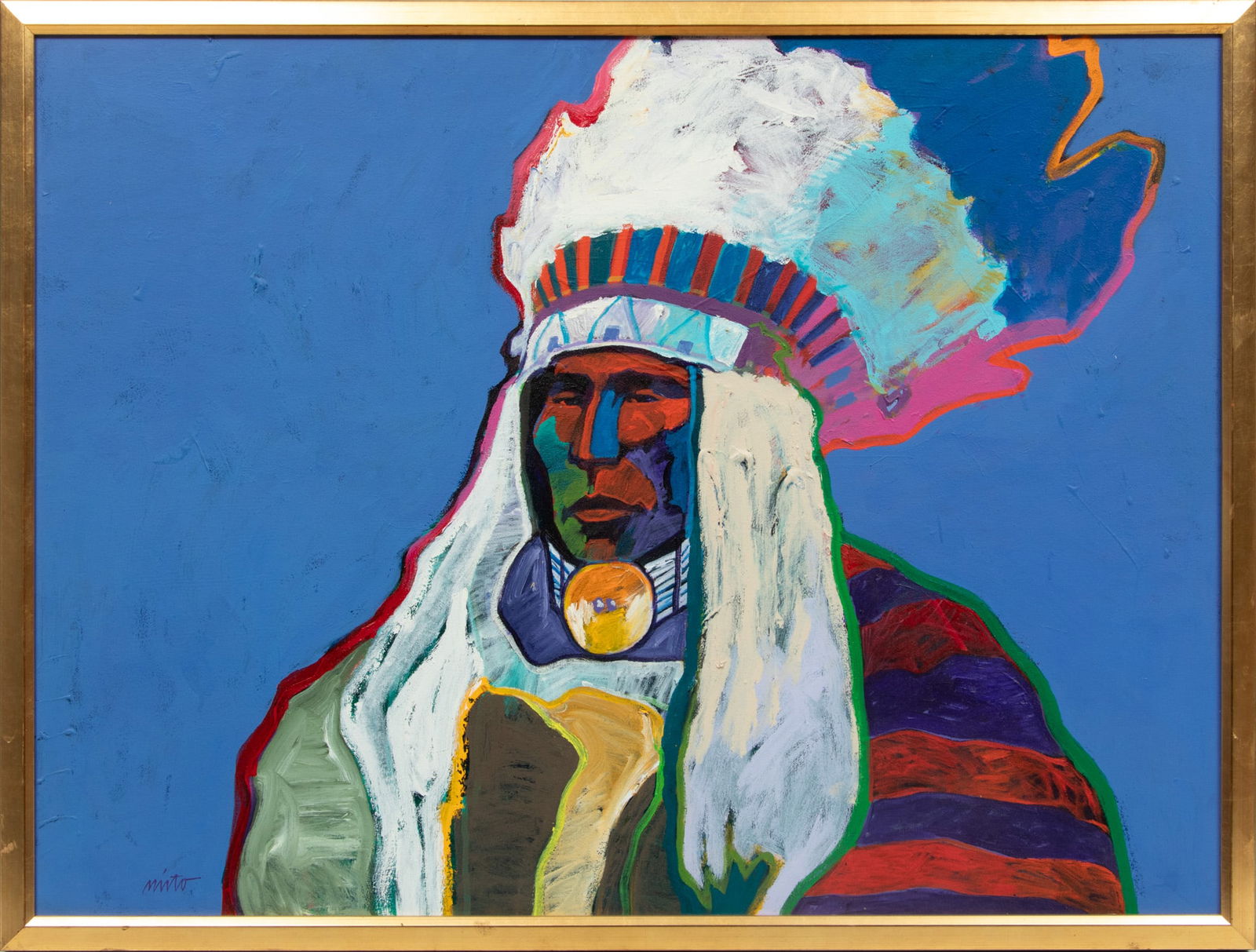 John Nieto (American, 1936-2018) Oil on Canvas, Ca. 1995, "Chief Rain in the Face", H 29" W 40" (1 of 6)