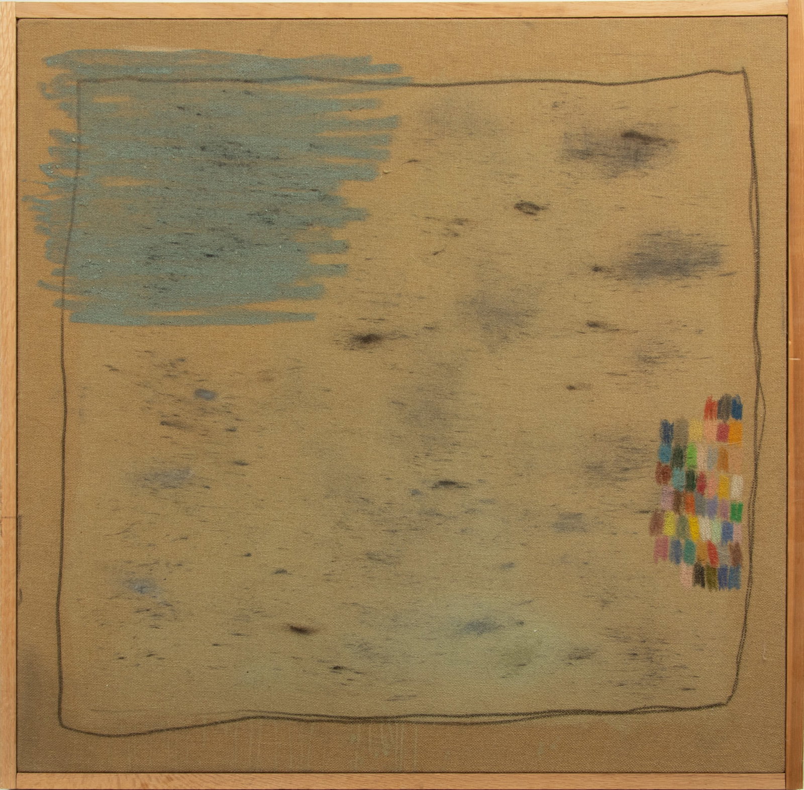 Jonathan Rajewski (American, B. 1986) Mixed Media on Upholstery Fabric, 2012, "Dow Chemical", H 36": Jonathan Rajewski (American, B. 1986) Mixed Media on Upholstery Fabric, 2012, "Dow Chemical", H 36" W 36" | Signed and dated on the verso. Gouache, oil stick, pastel and ash on upholstery fabric. Jona