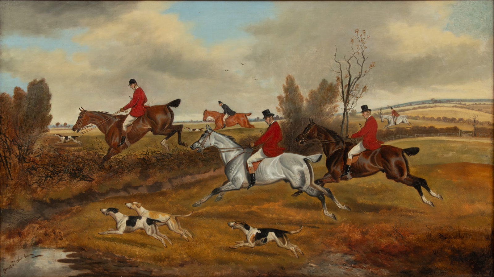 After James J Wheeler, Oil on Canvas Ca. 1940, "In Full Cry", H 24" W 41" (1 of 7)