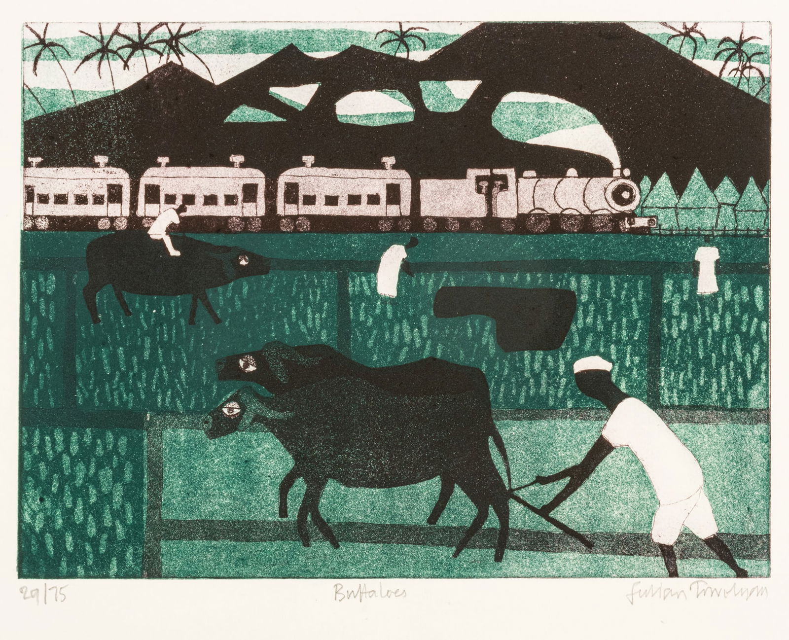 Julian Trevelyan (British, 1910-1988) Etching with Aquatint on Paper, "Buffaloes", H 13.88" W 18.5" (1 of 8)