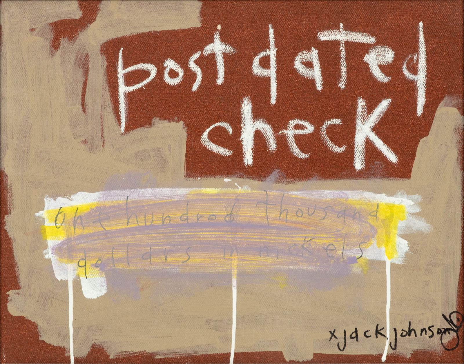 Jack Johnson (American/Detroit, B. 1955) Oil on Canvas, "Post Dated Check", H 18" W 22.5" (1 of 6)