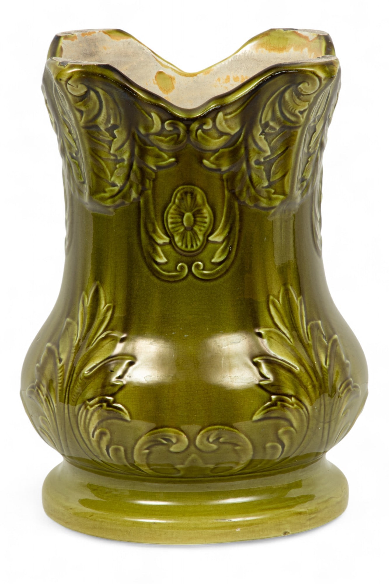 Art Nouveau Pottery Pedestal Ca. 1930's, H 14.5" W 9" L 9" (1 of 4)