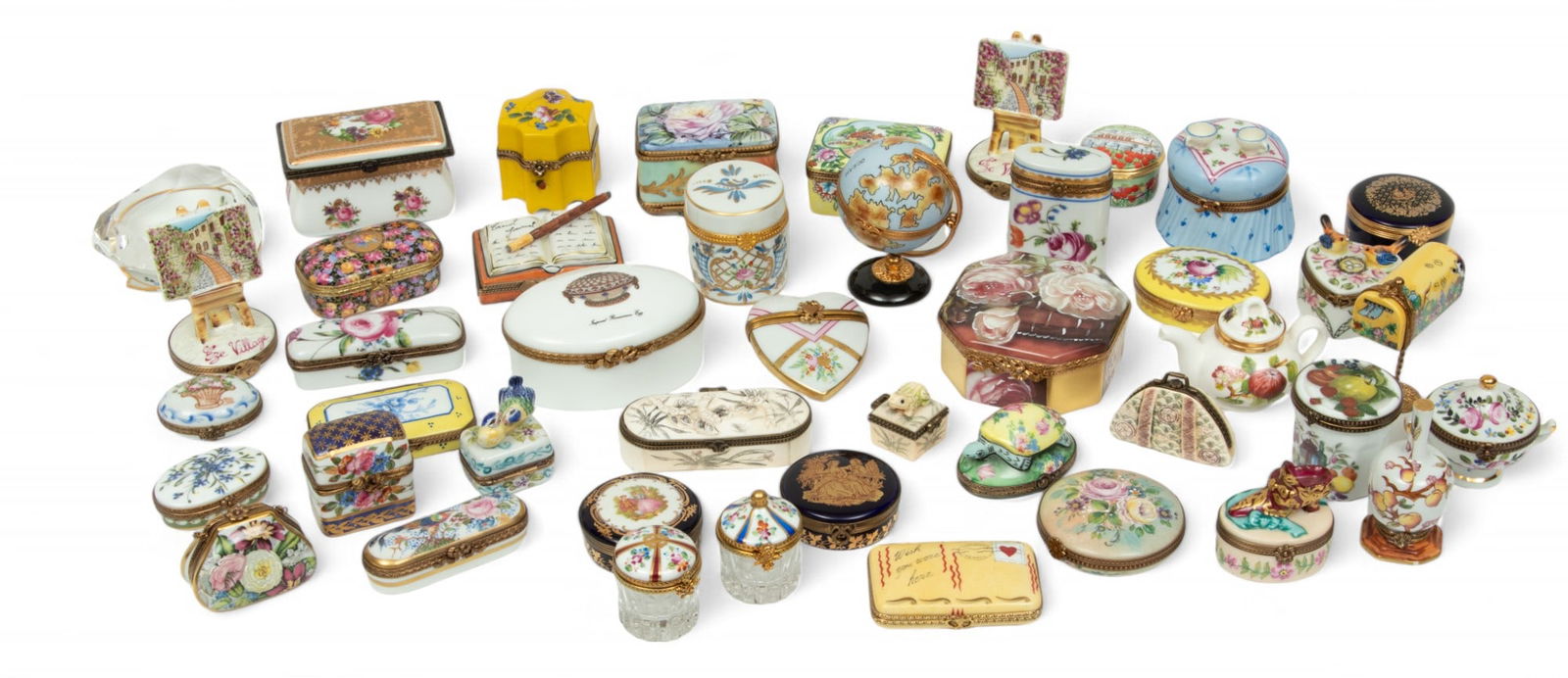 Painted Porcelain Boxes, Feat. Limoges, Halcyon Days, Royal Crown Derby, Etc., H 2" W 3.5" Depth (1 of 8)