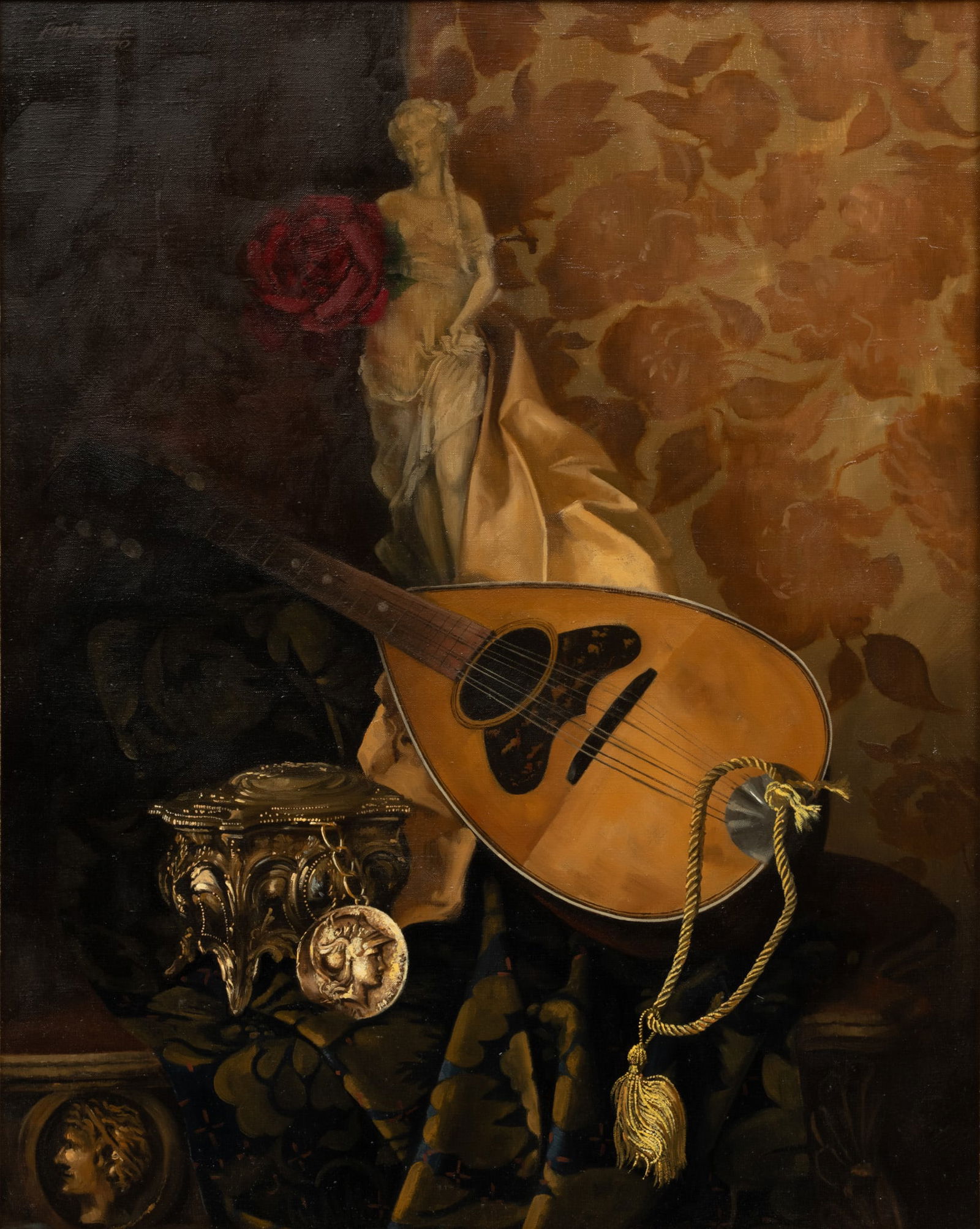 Bruce Kimberling (American, 1921-1993) Oil on Canvas, 1970, "Golden Mandolin", H 20" W 24" (1 of 6)