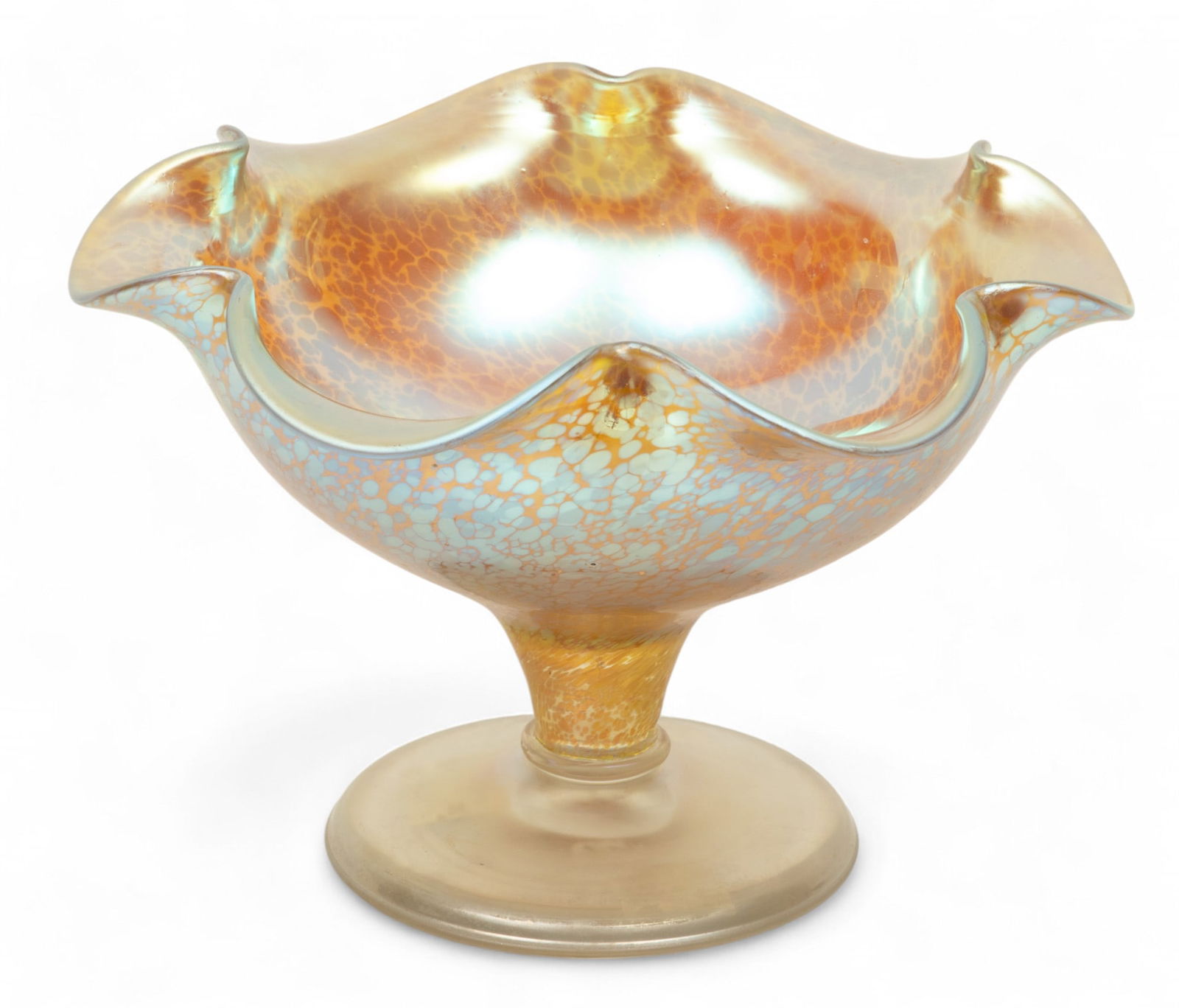 Loetz (Austrian) Papillon Candia Glass Footed Compote, 1898, H 6" W 9" Depth 8" (1 of 7)